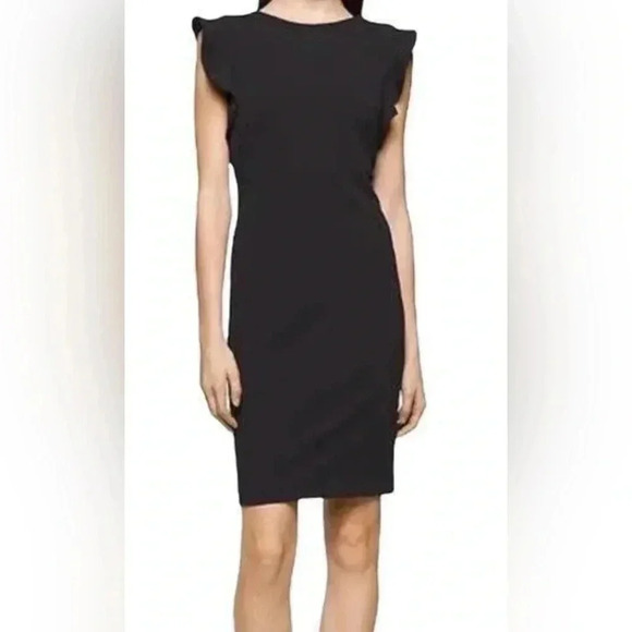 Calvin Klein Flutter-Sleeve Black Sheath Size 6 - Picture 2 of 7